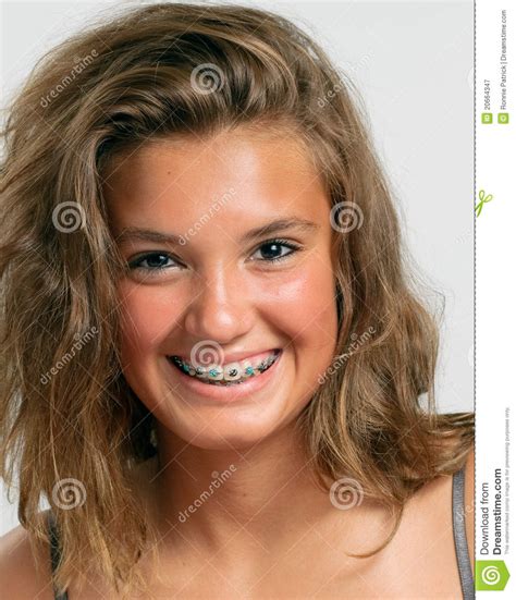 teen girl with blue braces stock image image of smiling 20664347