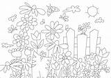Garden Flowers Coloring Fleurs Coloriage Printemps Jardin Flower Fleuri Cat Pages Un Spring Avec Butterflies Contemplating Ladybugs Pretty Vegetation sketch template