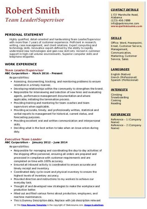 roles  responsibilities   team leader resume