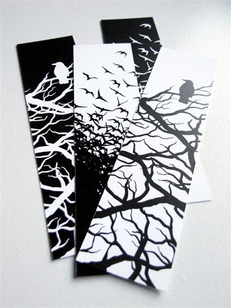 black  white crow bookmarks set   etsy handmade bookmarks diy
