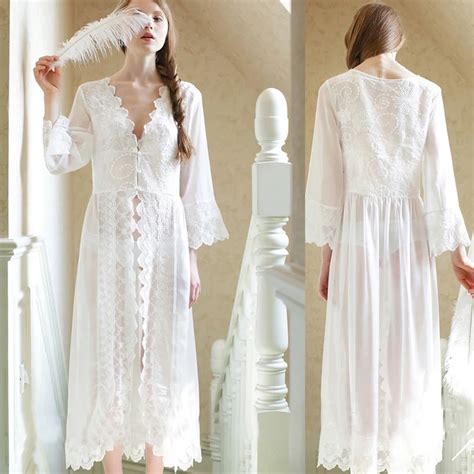 koop nachtkleding lange nachtkleding wit kant vintage prinses maxi jurk