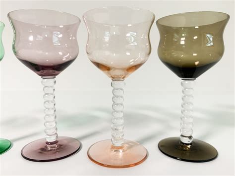 5 vintage multi color cocktail liquor wine glasses w twisted stem