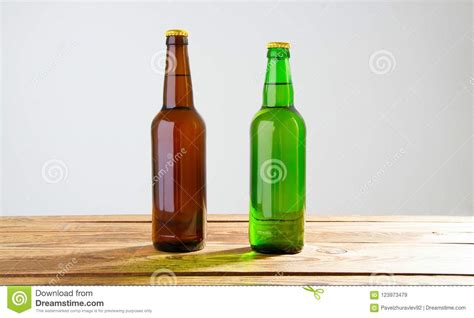 Beer Bottles On A Wooden Table Top View Selective Focus