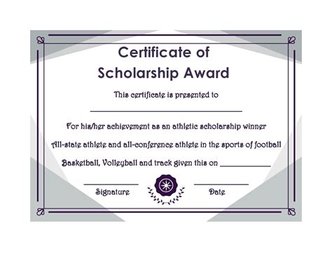 printable scholarship award certificate template printable templates
