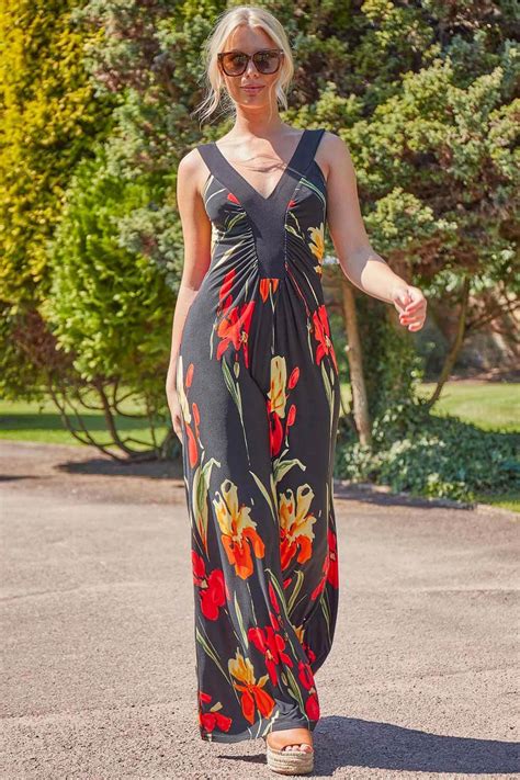 buy roman black floral contrast band maxi dress from the next uk online