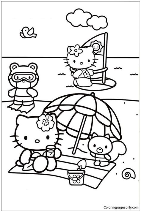 kitty   friends   beach coloring pages cartoons