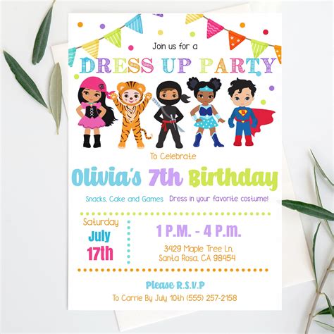 editable dress  costume birthday party invitation instant etsy