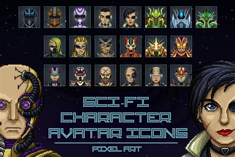 pixel art sci fi character avatar icons