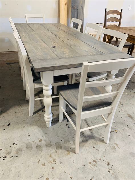 ft rustic farmhouse table  turned legs chair set classic gray top
