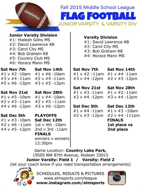 game schedule samples