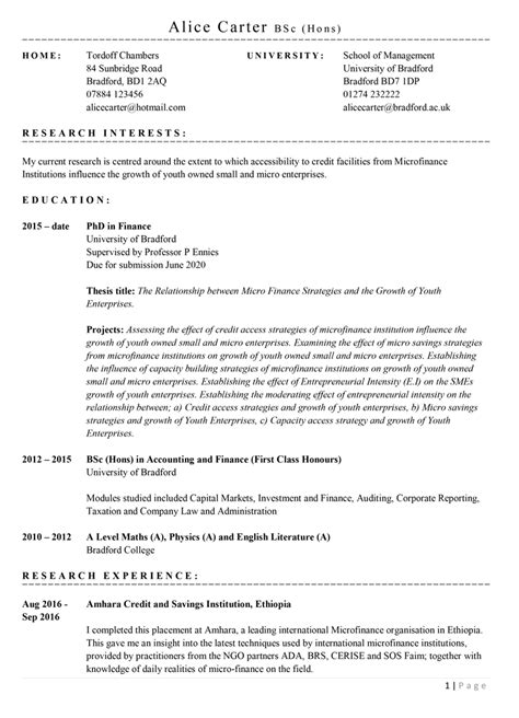 Academic Cv Template With Example Content With Example