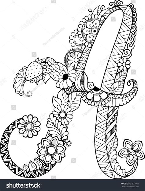 coloring book  adults floral doodle letter hand drawn flowers