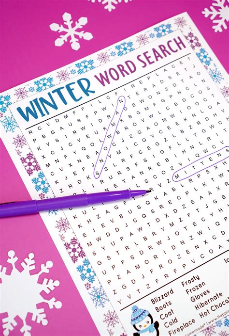 winter word search printable  happiness  homemade