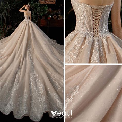 Luxury Gorgeous Champagne Bridal Wedding Dresses 2021