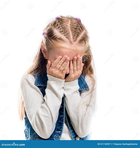 girl covering face  hands stock image image  sweater white