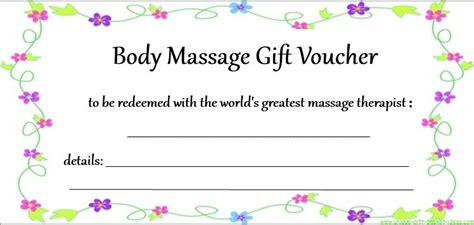 birthday gift certificate printouts  printable massage coupon