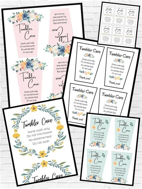 cards   printable tumbler care instructions  instantly