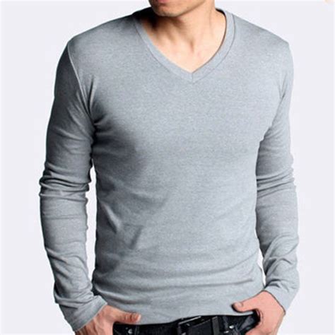 100 cotton mens basic tees long sleeve t shirt crew v neck casual