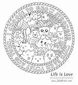 Kawaii Coloring Pages Doodle Pusheen Kids Color Adults Doodling Life Print Children Adult Beautiful Printable Funny Justcolor Characters Cats Donut sketch template