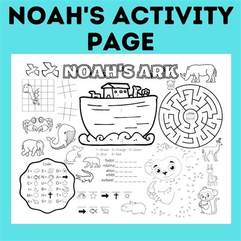 noahs ark activity sheet coloring page  kids etsy canada