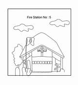 Coloring Fire Station Kids Pages Printable Firehouse Brigade Popular sketch template