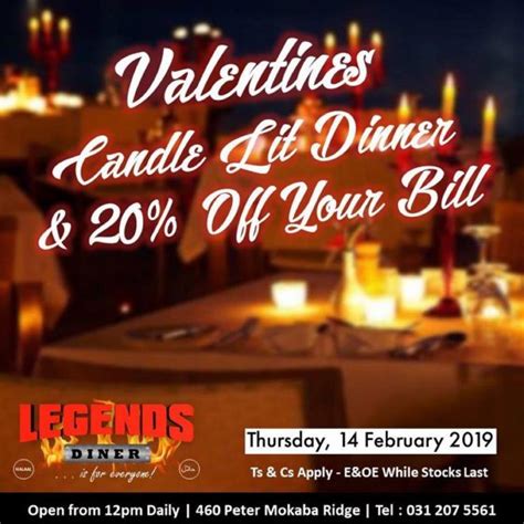 Candle Lit Dinner For Valentine S Day At Legends Diner Durban