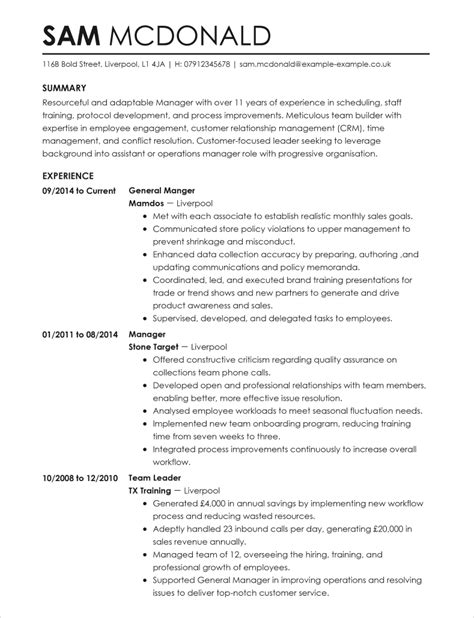 manager cv template cv samples examples