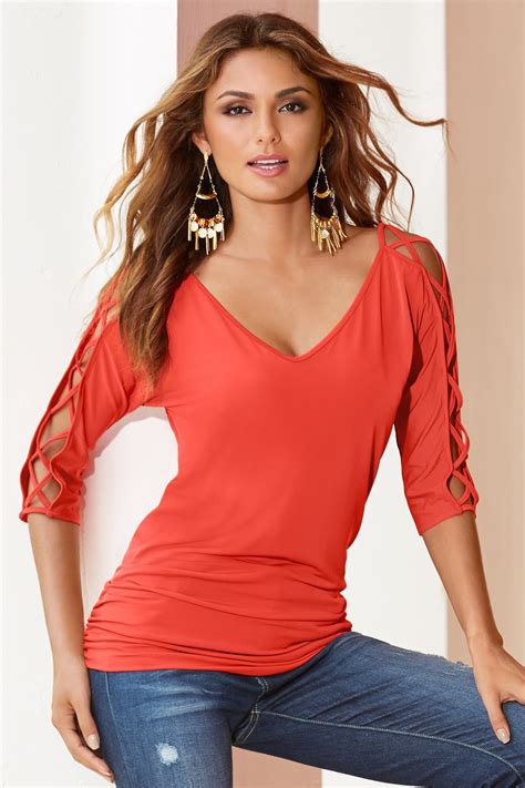 Sexy V Neck Low Cut Women Tops Off Shoulder Long Sleeve T Shirts Red