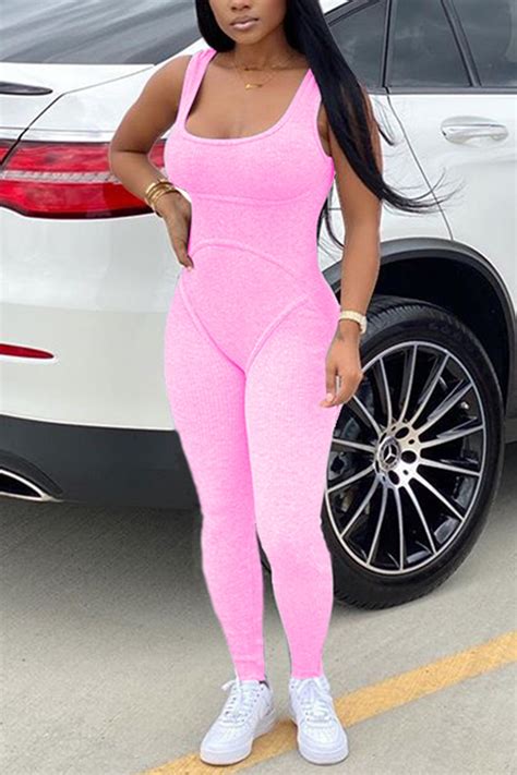 Sexy Fashion Pink Sleeveless Tank Jumpsuit