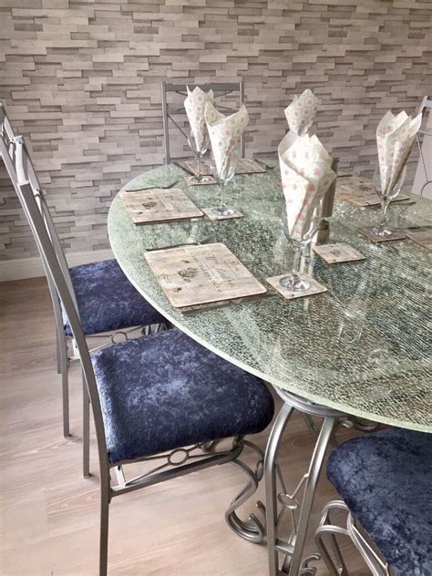 unique oval crackle glass dining table  chairs  coleshill west