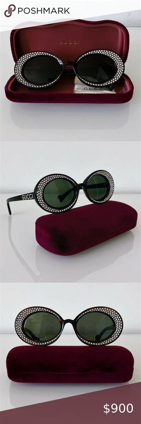 Gucci Sunglasses Gg0618s 001 Oval Frame Sunglasses With Crystals In