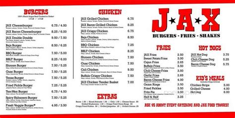 menu  jax pearland tx