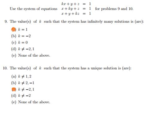 solved the value s of k such that system has a unique an