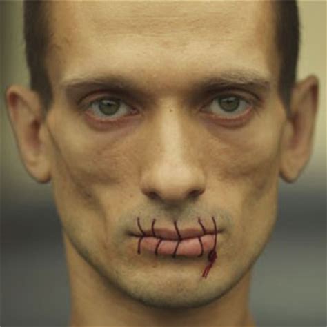 russian artist sews mouth shut to protest jailing of punk band pussy riot