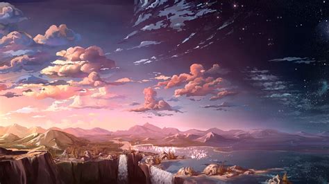 anime landscape waterfall cloud  laptop hd hd  wallpapers