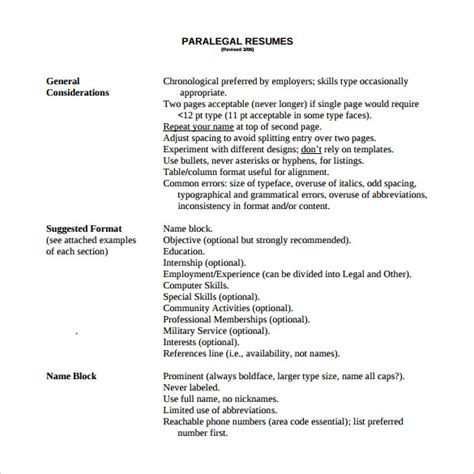 sample paralegal resume templates   ms word