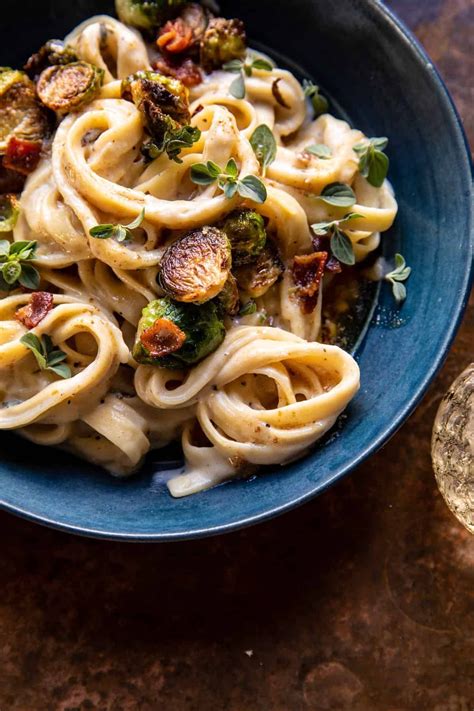 Brown Butter Brussels Sprout And Bacon Fettuccine Alfredo Just One