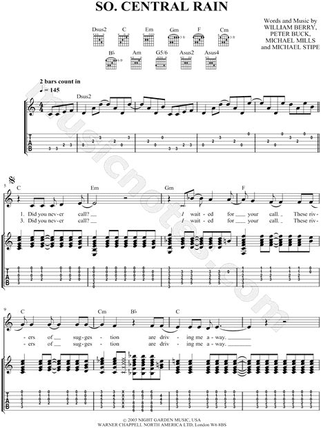 rem  central rain guitar tab   major  print sku mn