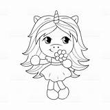Unicorn Coloring Girls Cute Baby Flower Pages Holding Color Vector Illustration Animal Kids Family sketch template