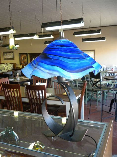 Large Hand Blown Art Glass Lamp Shade Cobalt Over Sky Blue Color Mix