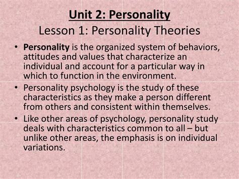 ppt unit 2 personality lesson 1 personality theories