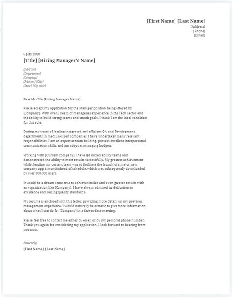 Manager Cover Letter Example And Tips