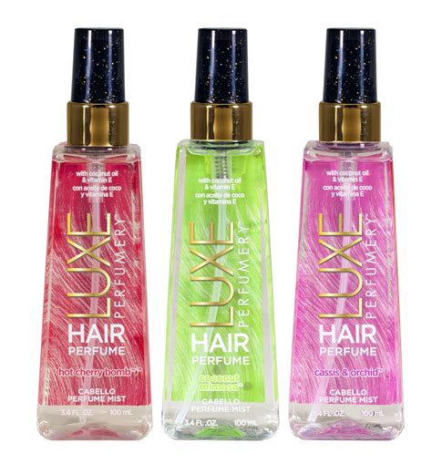 luxe perfumery coconut mimosa cassis orchid  hot cherry bomb hair perfume mist trio
