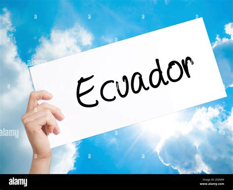 ecuador sign  white paper man hand holding paper  text isolated