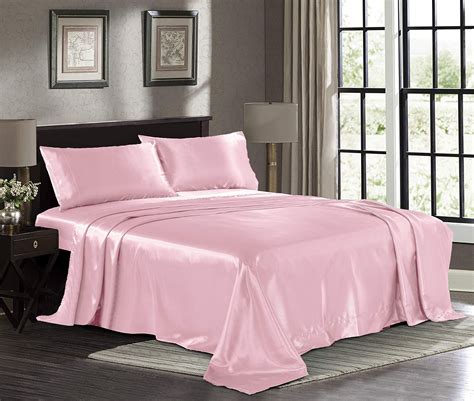 satin sheets full  piece pink hotel luxury silky bed sheets extra