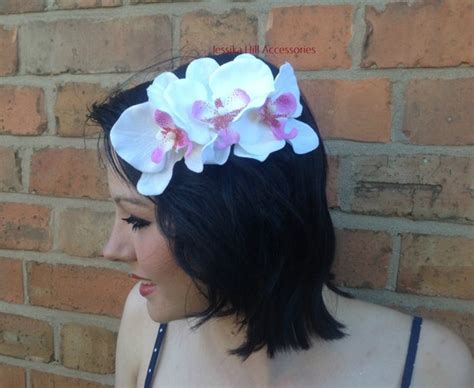 Rockabilly Pin Up Bridal White Pink Triple Orchid Hair Flower Etsy