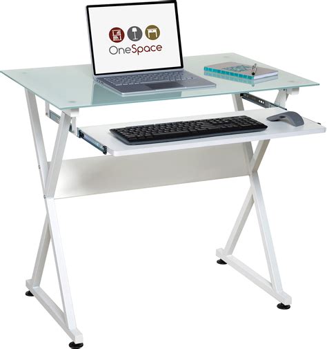 Onespace Ultramodern Glass Computer Desk With Pull Out