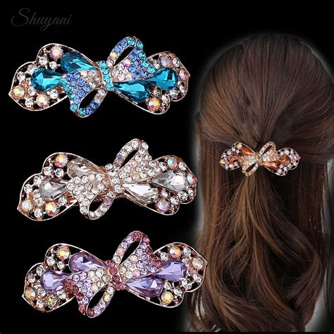 hair accessories colorful crystal bowknot hair clips for women girls