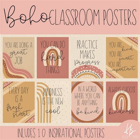 printable boho classroom poster pack bulletin board posters etsy