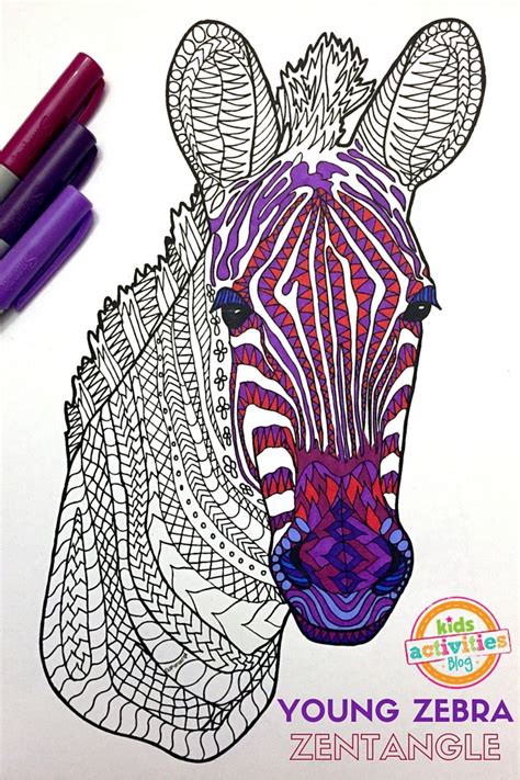 printable adult coloring page zebra zentangle kids activities blog